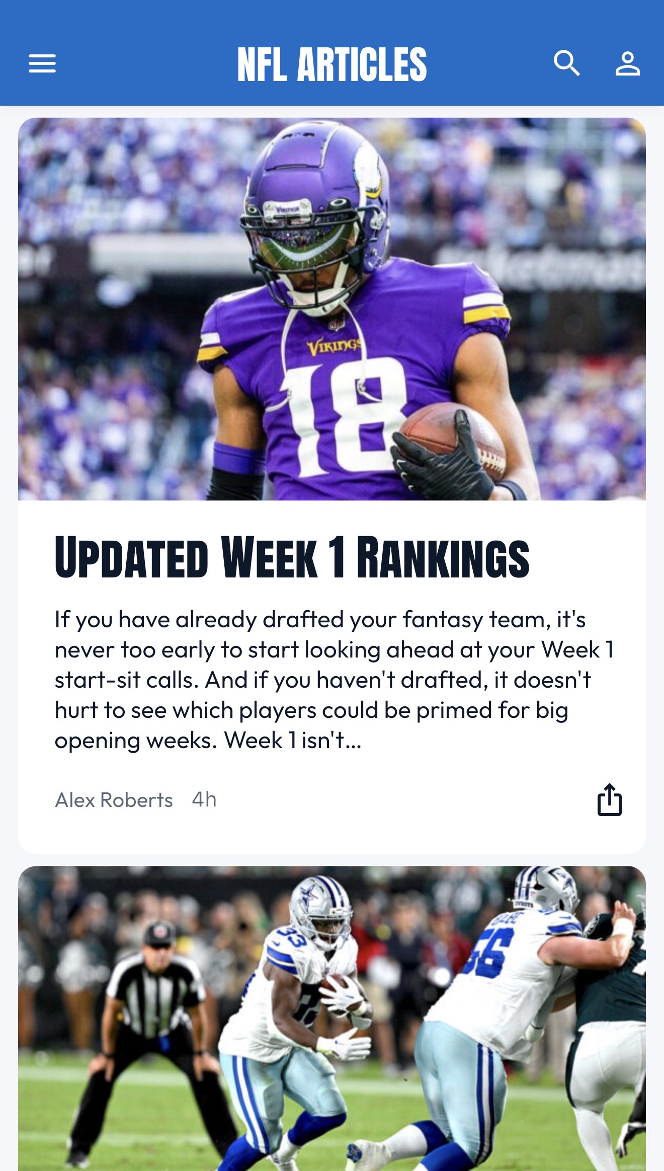 RotoBaller app NFL articles feed