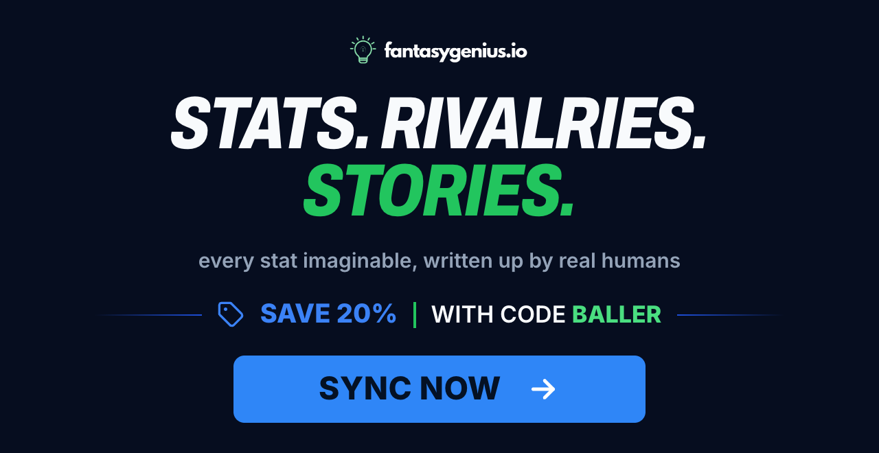 Fantasy Genius: stats, rivalries, stories. Save 20% with code BALLER.