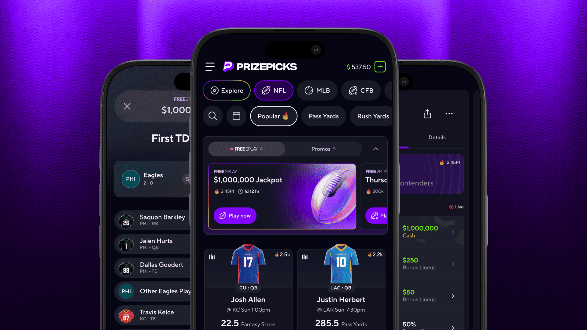 The PrizePicks app: pick players, ride the over or under, and cash out.